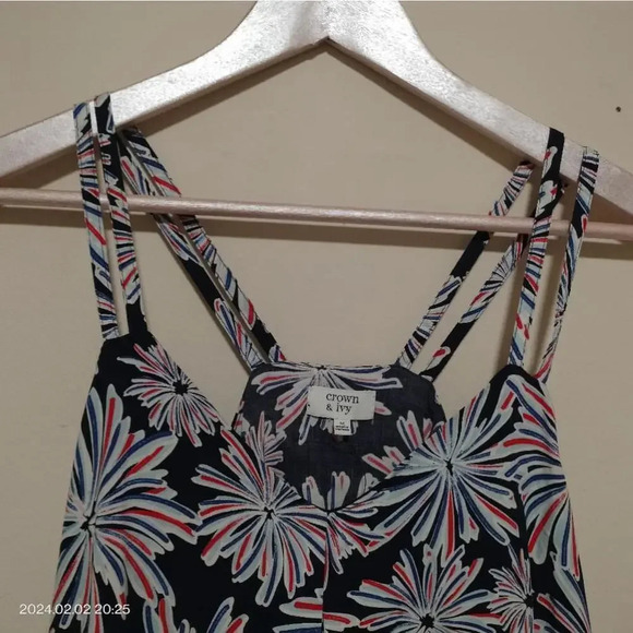 NWT Crown & Ivy Redwhite&cute double spaghetti strap patriotic Top Blouse SZ Med - Picture 3 of 8